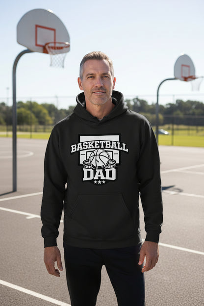 Proud Basketball Dad Game Day Top – Vintage Court Style Sports Hoodie BLACK - FRONT