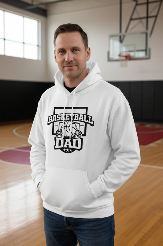 Proud Basketball Dad Game Day Top – Vintage Court Style Sports Hoodie WHITE - FRONT