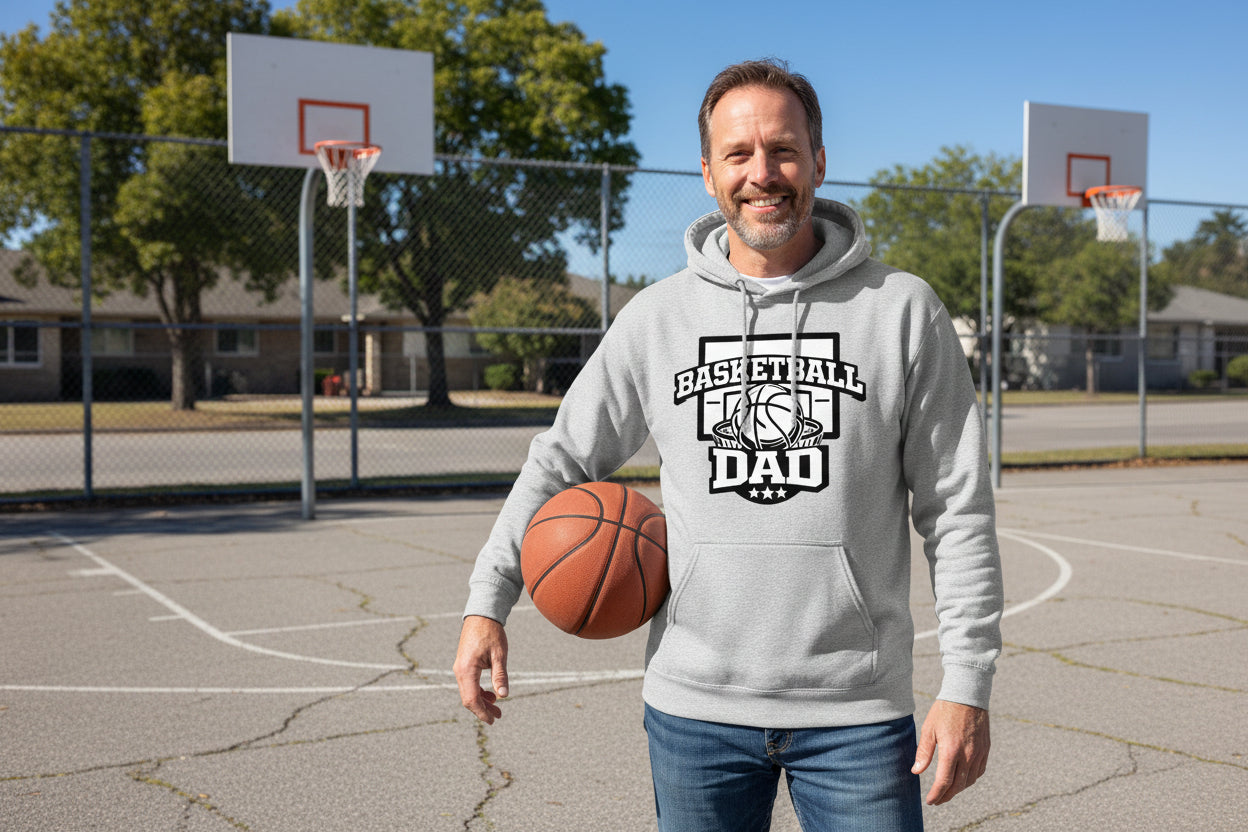 Proud Basketball Dad Game Day Top – Vintage Court Style Sports Hoodie SPORT GREY - FRONT