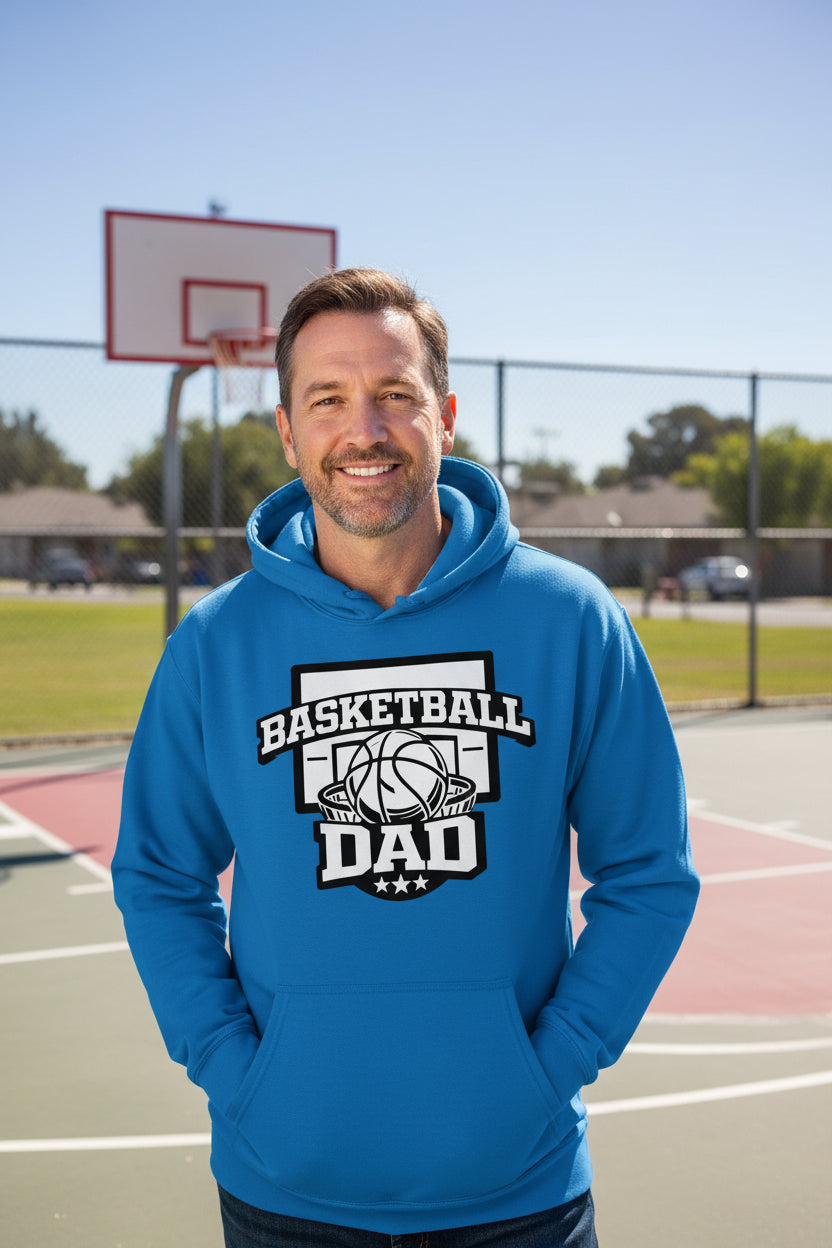 Proud Basketball Dad Game Day Top – Vintage Court Style Sports Hoodie Royal - FRONT