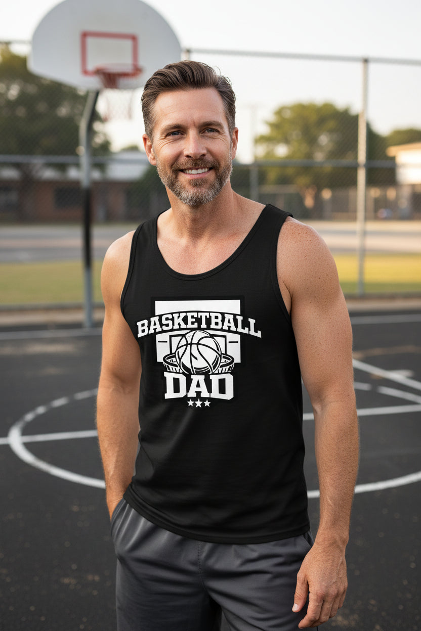Proud Basketball Dad Game Day Top – Vintage Court Style Sports Tank Top BLACK - FRONT