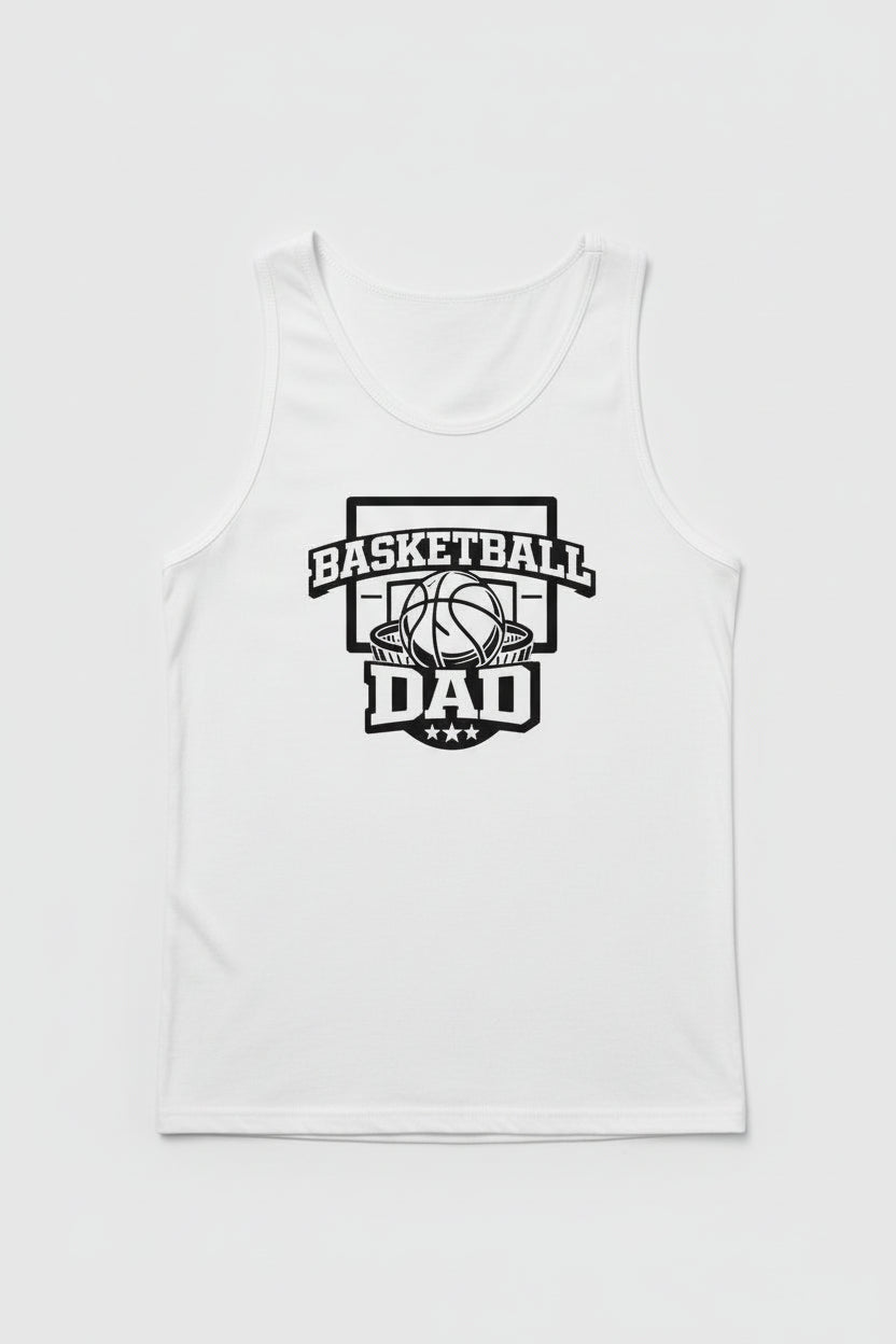 Proud Basketball Dad Game Day Top – Vintage Court Style Sports Tank Top WHITE - FRONT