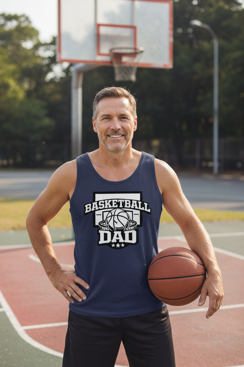 Proud Basketball Dad Game Day Top – Vintage Court Style Sports Tank Top NAVY - FRONT