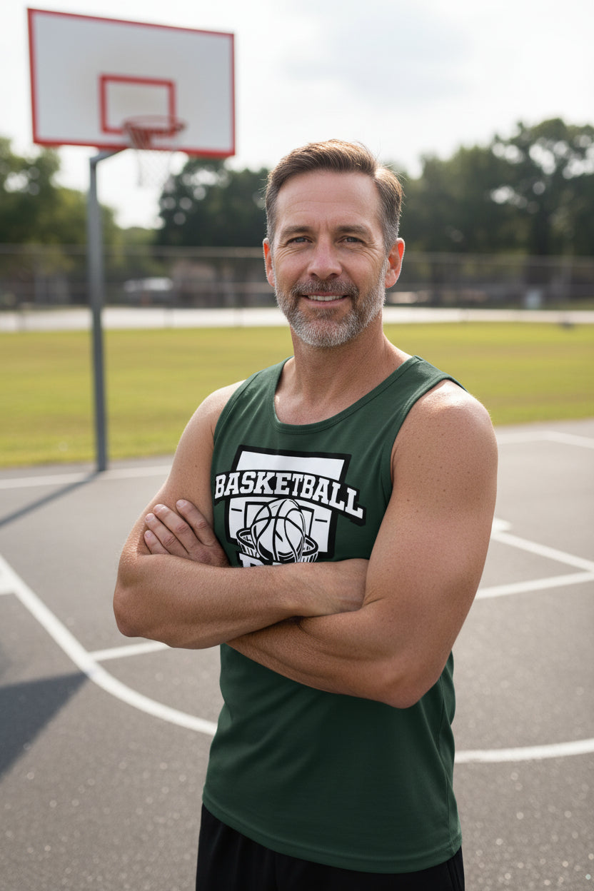Proud Basketball Dad Game Day Top – Vintage Court Style Sports Tank Top Forest - FRONT