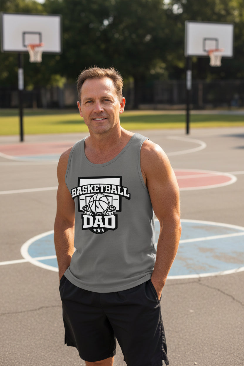 Proud Basketball Dad Game Day Top – Vintage Court Style Sports Tank Top DARK GREY - FRONT