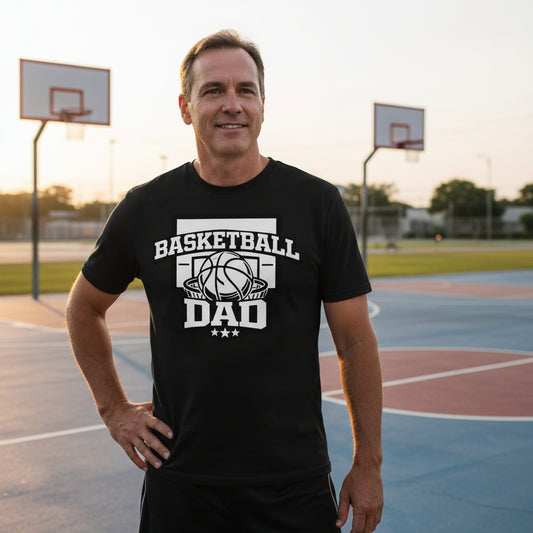 Proud Basketball Dad Game Day Top – Vintage Court Style Sports Tshirt BLACK - FRONT