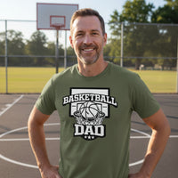 Proud Basketball Dad Game Day Top – Vintage Court Style Sports Tshirt MILITARY GREEN - FRONT