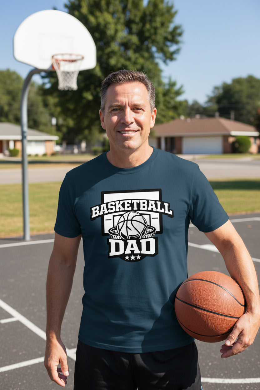 Proud Basketball Dad Game Day Top – Vintage Court Style Sports  TshirtMIDNIGHT NAVY - FRONT
