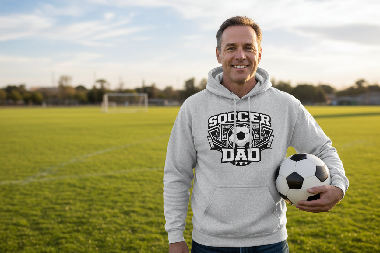 Proud Soccer Dad Retro Sports Hoodie Design – Game Day Football Fan Style SPORT GREY - FRONT
