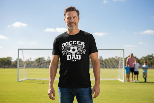 Proud Soccer Dad Retro Sports T-Shirt Design – Game Day Football Fan Style BLACK - FRONT