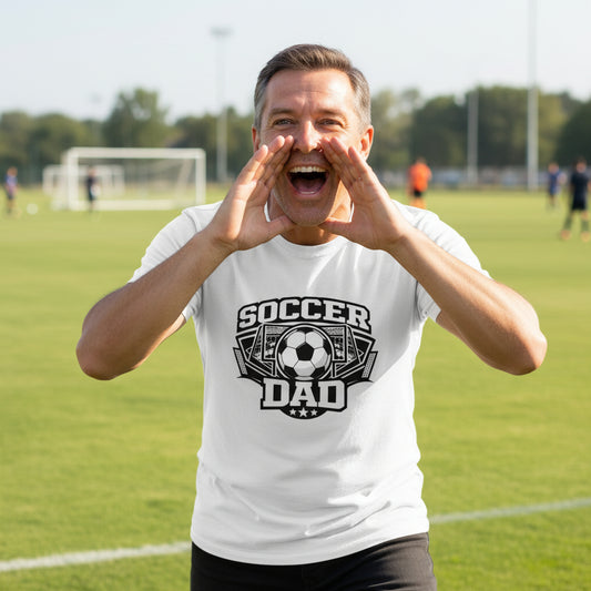 Proud Soccer Dad Retro Sports T-Shirt Design – Game Day Football Fan Style White - FRONT
