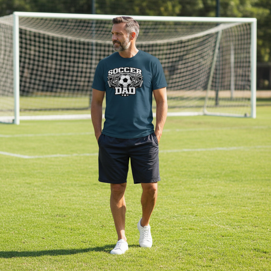 Proud Soccer Dad Retro Sports T-Shirt Design – Game Day Football Fan Style MIDNIGHT NAVY - FRONT