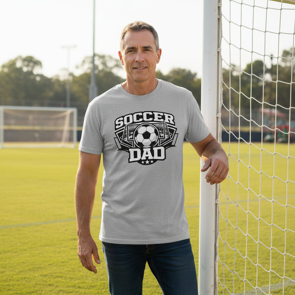 Proud Soccer Dad Retro Sports T-Shirt Design – Game Day Football Fan Style HEATHER GRAY - FRONT