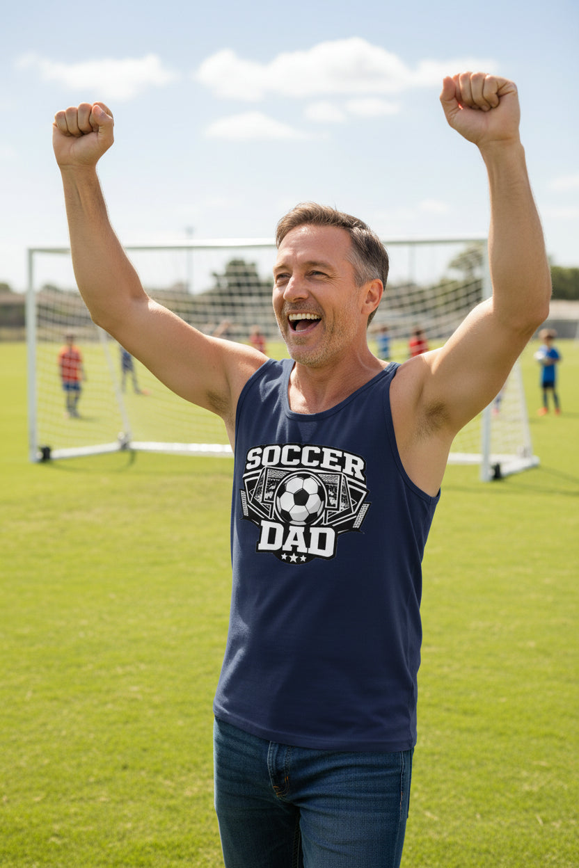 Proud Soccer Dad Retro Sports Tank Top Design – Game Day Football Fan Style NAVY - FRONT