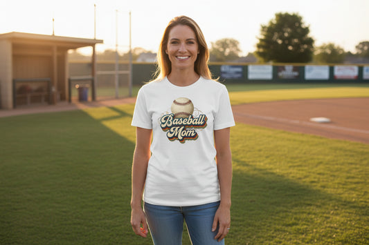 Retro Baseball Mom T-Shirt – Vintage Sports Parent Pride WHITE - FRONT