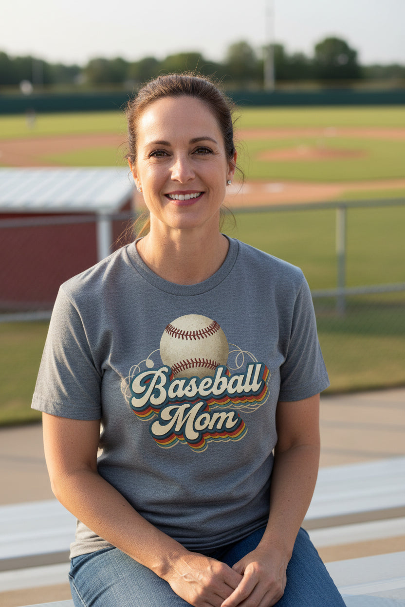 Retro Baseball Mom T-Shirt – Vintage Sports Parent Pride DEEP HEATHER - FRONT