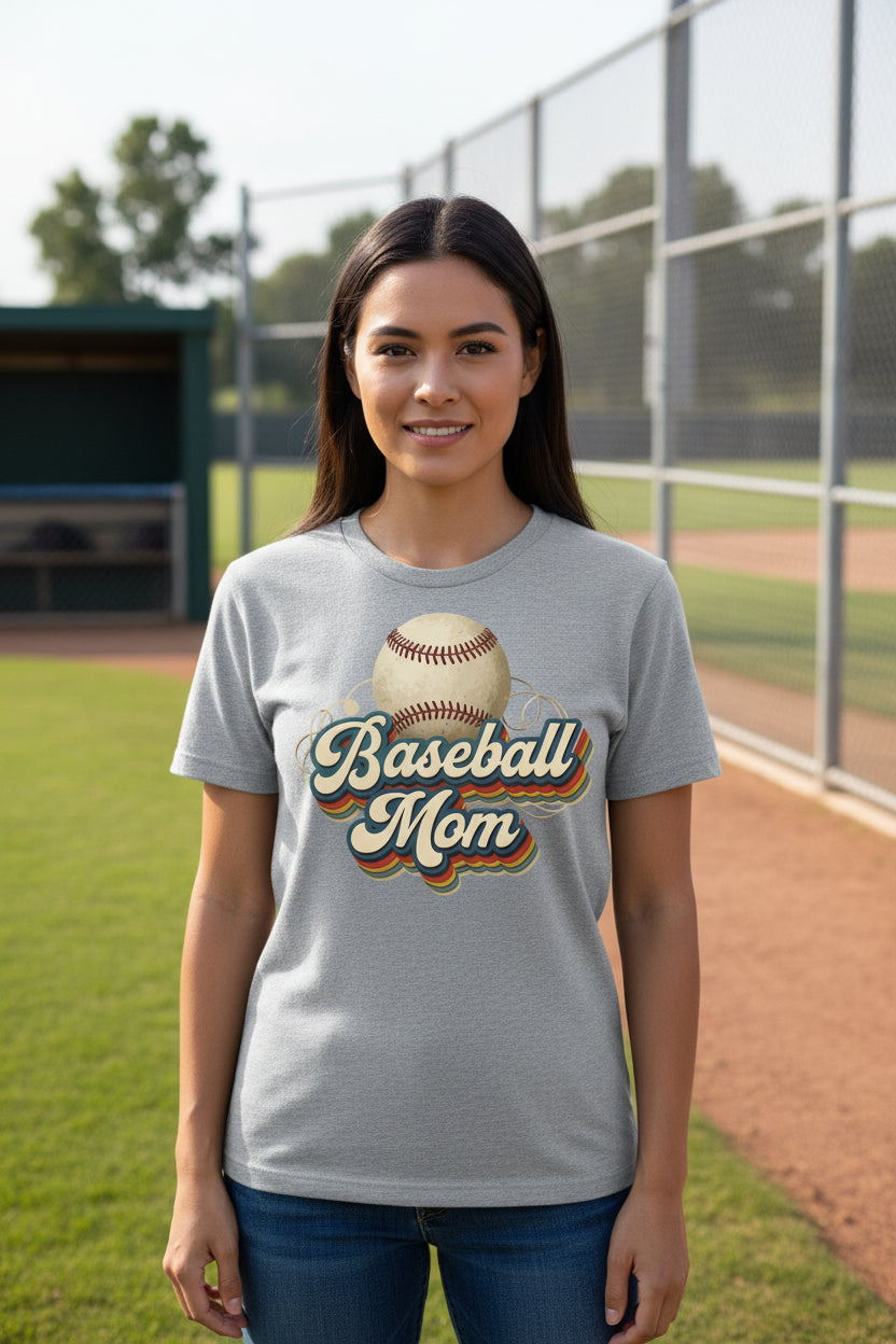 Retro Baseball Mom T-Shirt – Vintage Sports Parent Pride ATHLETIC HEATHER - FRONT