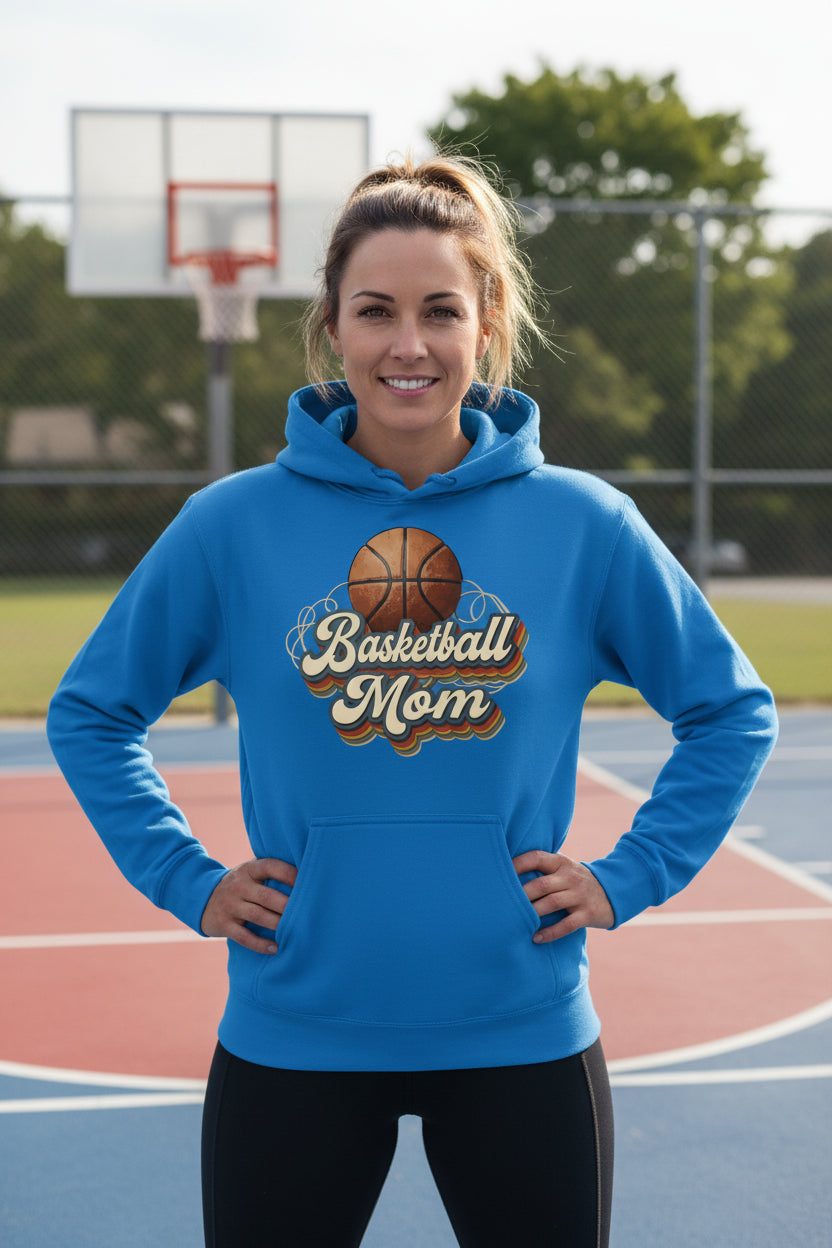  Retro Basketball Mom Hoodie– Vintage Sports Parent Pride Royal - FRONT