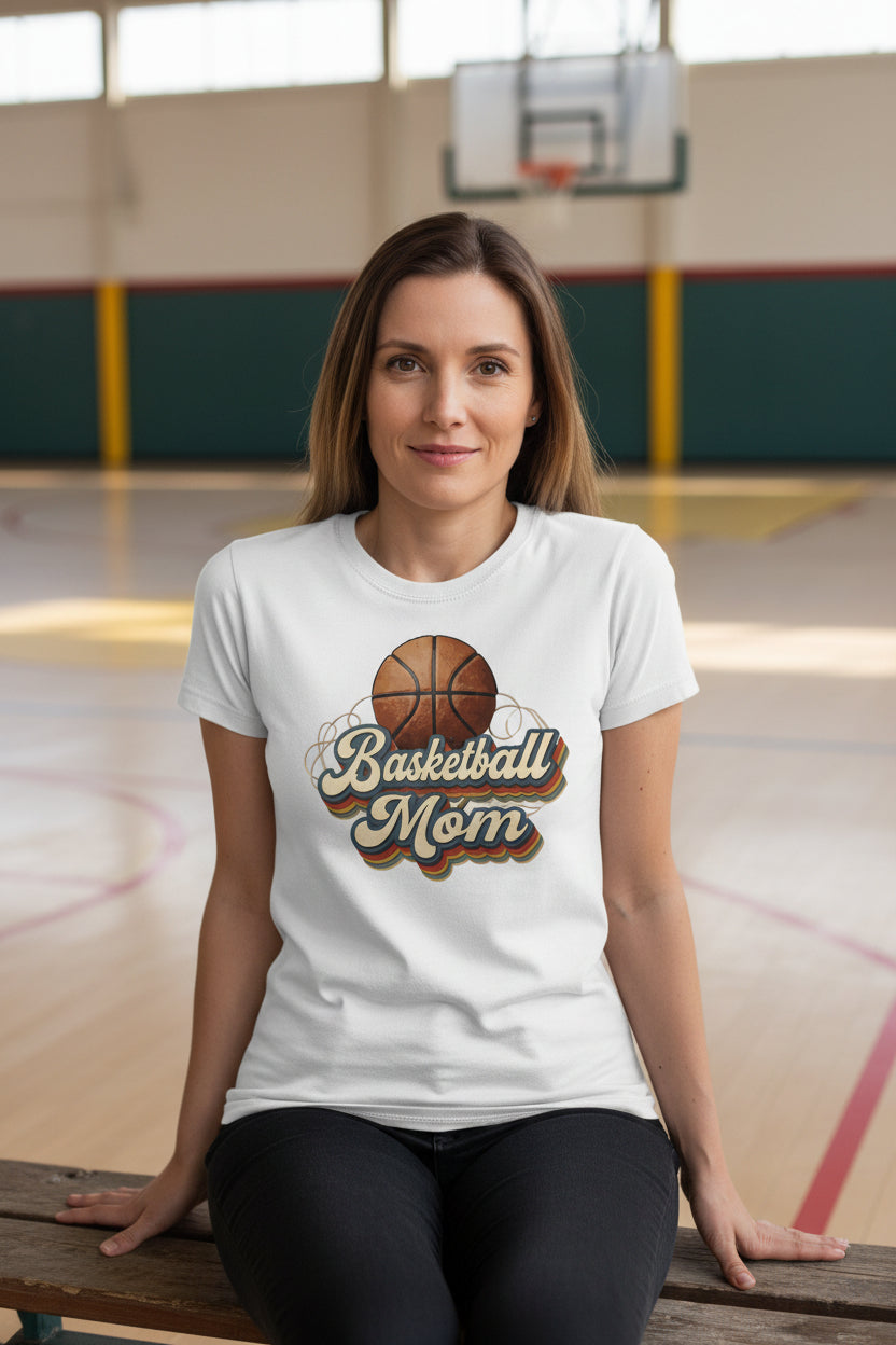 Retro Basketball Mom T-Shirt – Vintage Sports Parent Pride WHITE - FRONT