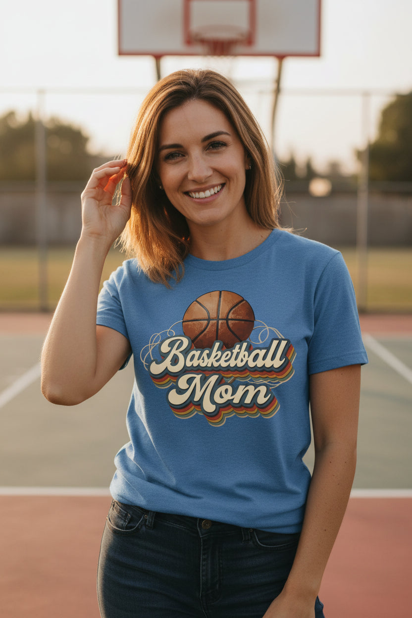 Retro Basketball Mom T-Shirt – Vintage Sports Parent Pride HTHR TRUE ROYAL - FRONT