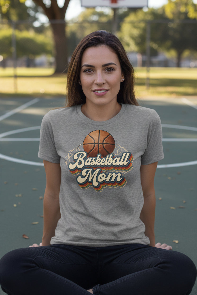 Retro Basketball Mom T-Shirt – Vintage Sports Parent Pride DEEP HEATHER - FRONT