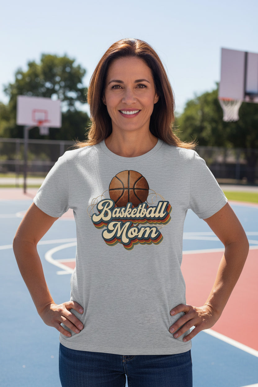 Retro Basketball Mom T-Shirt – Vintage Sports Parent Pride ATHLETIC HEATHER - FRONT