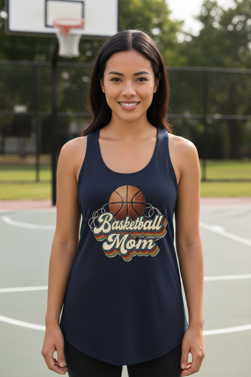 Retro Basketball Mom Tank Top – Vintage Sports Parent Pride Black - FRONT