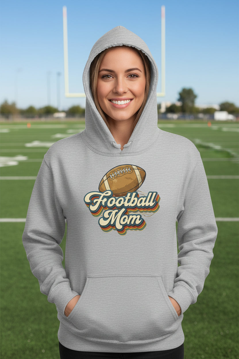 Retro Football Mom Hoodie – Vintage Sports Parent Pride SPORT GREY - FRONT