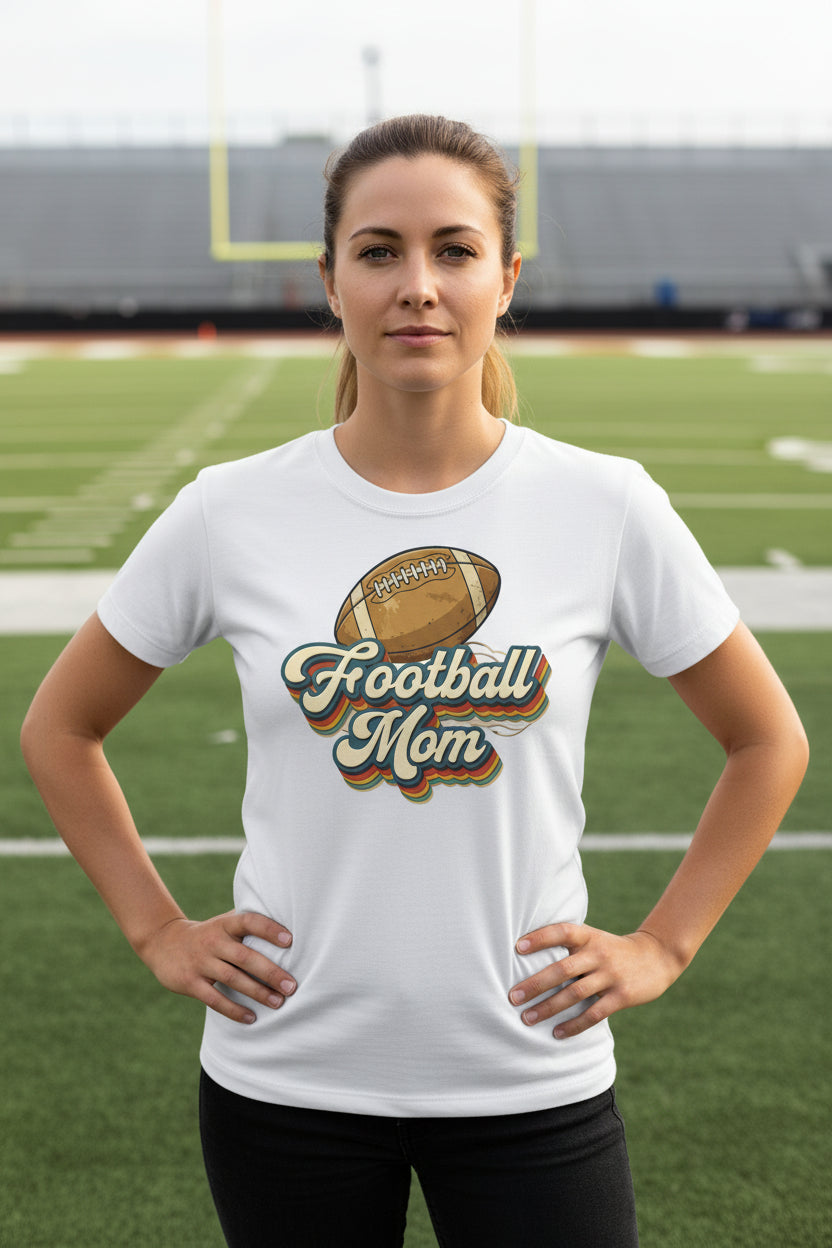 Retro Football Mom T-Shirt – Vintage Sports Parent Pride WHITE - FRONT