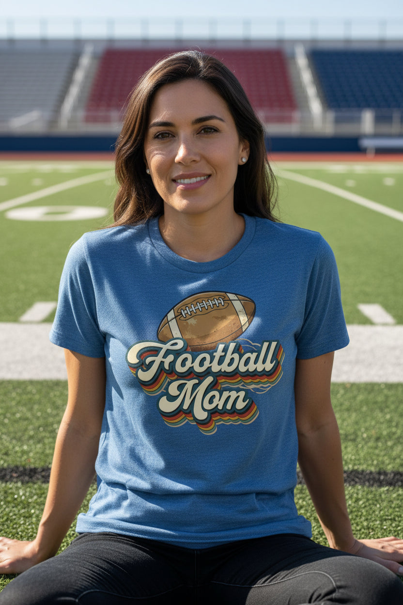Retro Football Mom T-Shirt – Vintage Sports Parent Pride HTHR TRUE ROYAL - FRONT