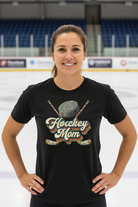 Retro Hockey Mom T-Shirt – Vintage Sports Parent Pride BLACK - FRONT