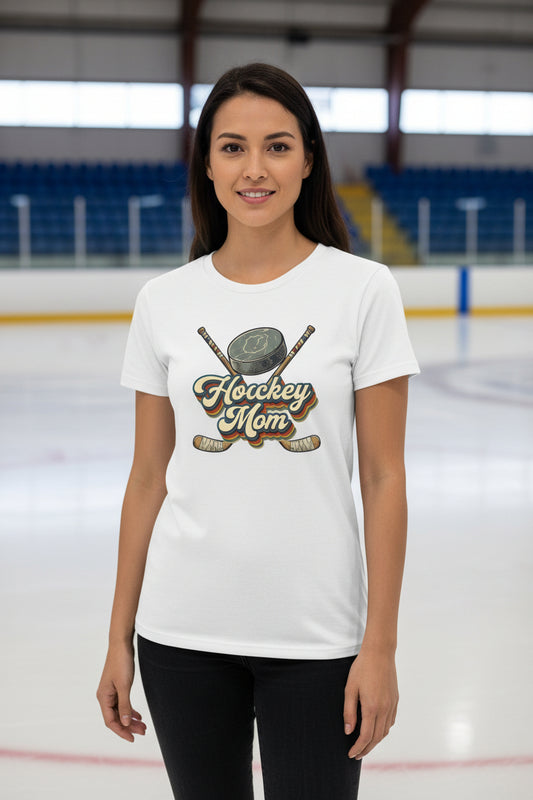 Retro Hockey Mom T-Shirt – Vintage Sports Parent Pride WHITE - FRONT