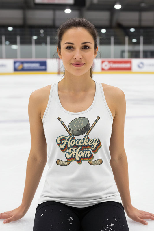 Retro Hockey Mom Tank Top – Vintage Sports Parent Pride White - FRONT