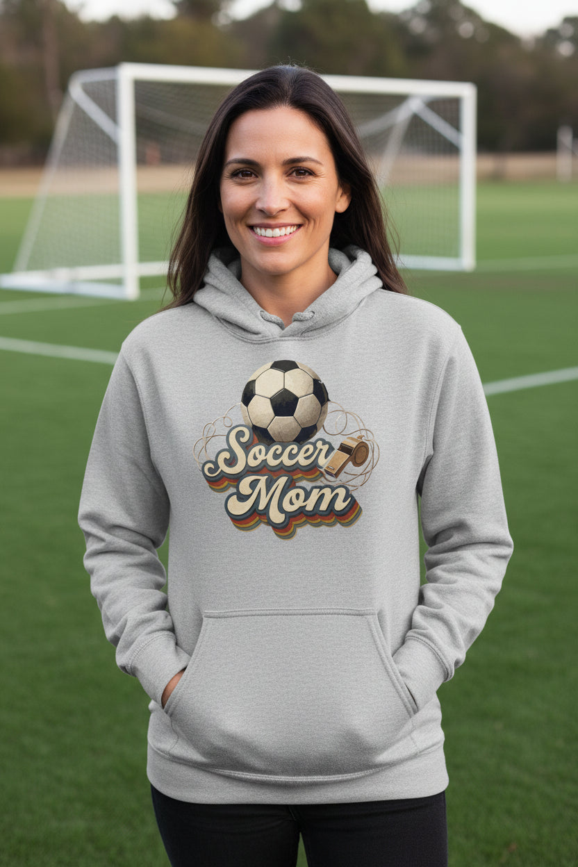 Retro Soccer Mom Hoodie – Vintage Sports Parent Pride SPORT GREY - FRONT