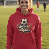 Retro Soccer Mom Hoodie – Vintage Sports Parent Pride RED - FRONT