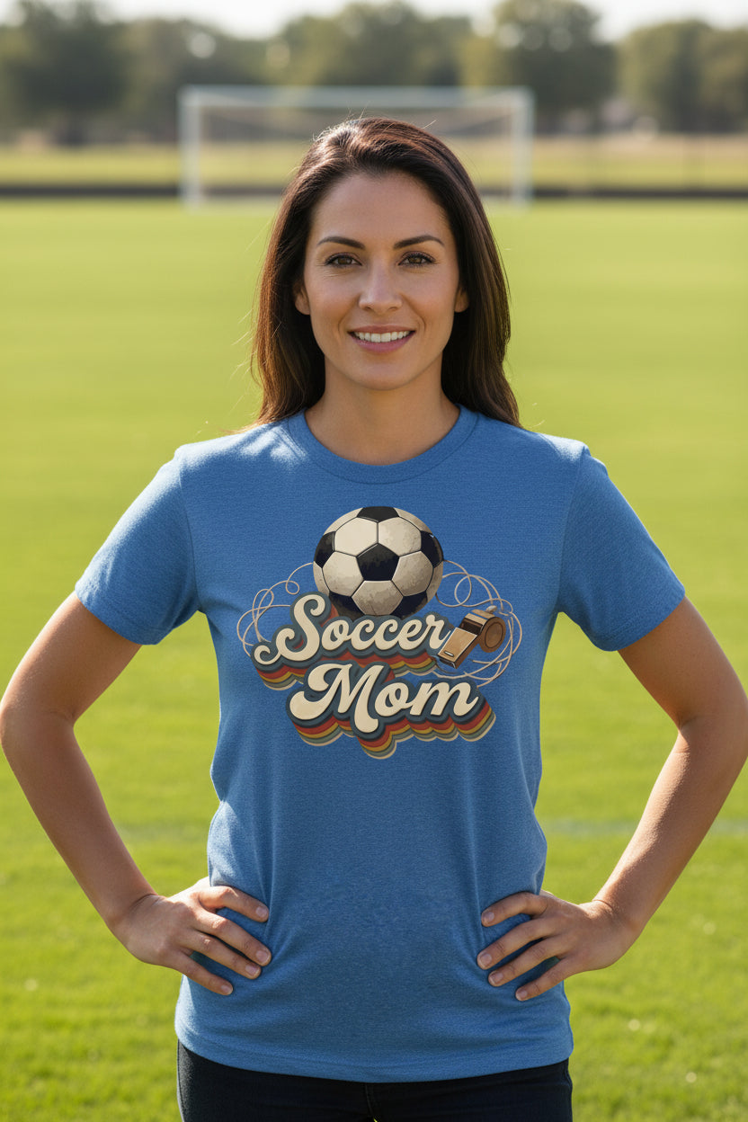 Retro Soccer Mom T-Shirt – Vintage Sports Parent Pride HTHR TRUE ROYAL - FRONT