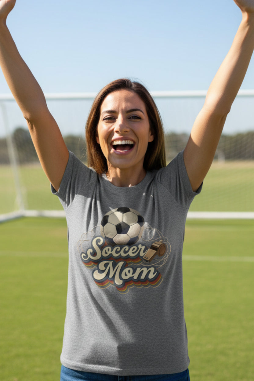 Retro Soccer Mom T-Shirt – Vintage Sports Parent Pride DEEP HEATHER - FRONT