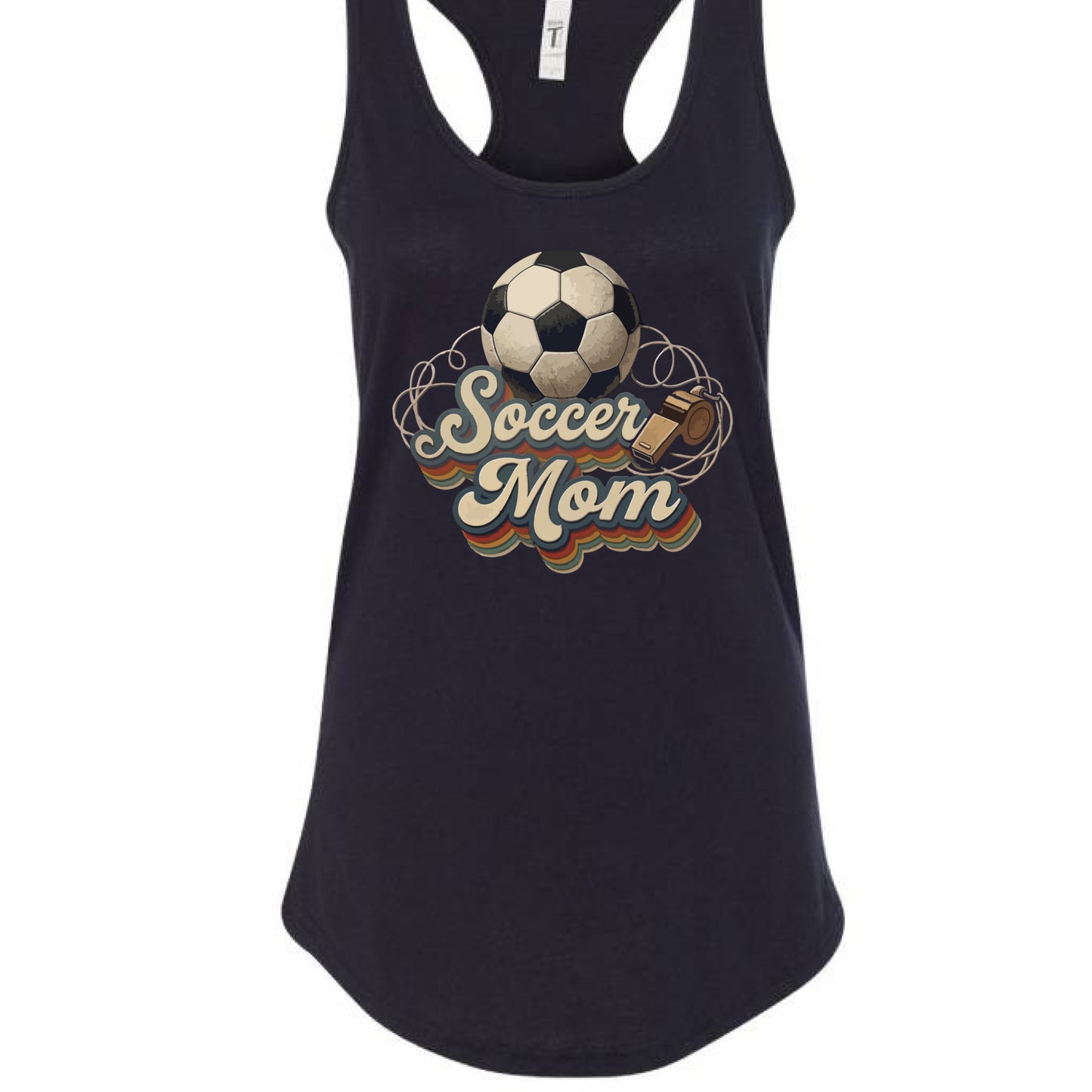 Retro Soccer Mom Tank Top – Vintage Sports Parent Pride BLACK- FRONT