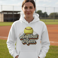 Retro Softball Mom Hoodie– Vintage Sports Parent Pride WHITE - FRONT
