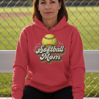 Retro Softball Mom Hoodie– Vintage Sports Parent Pride RED - FRONT