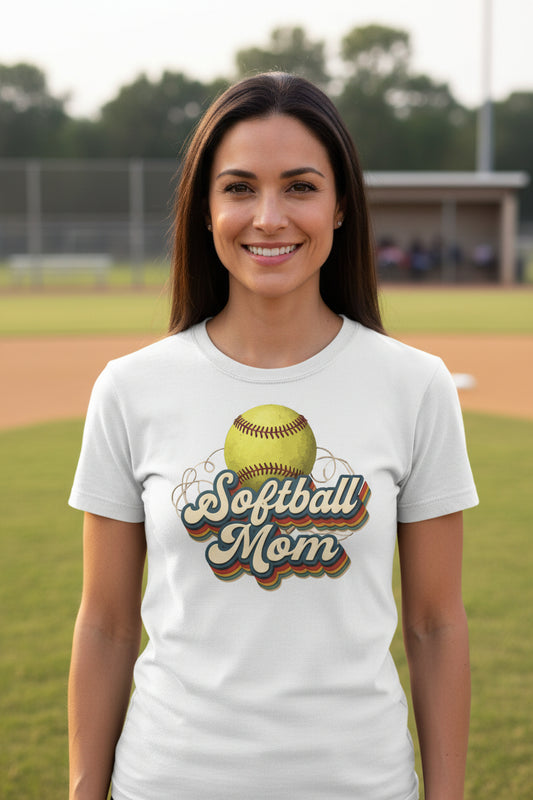 Retro Softball Mom T-Shirt – Vintage Sports Parent Pride WHITE - FRONT