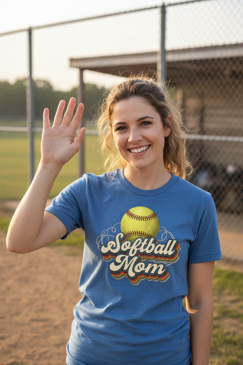 Retro Softball Mom T-Shirt – Vintage Sports Parent Pride HTHR TRUE ROYAL - FRONT