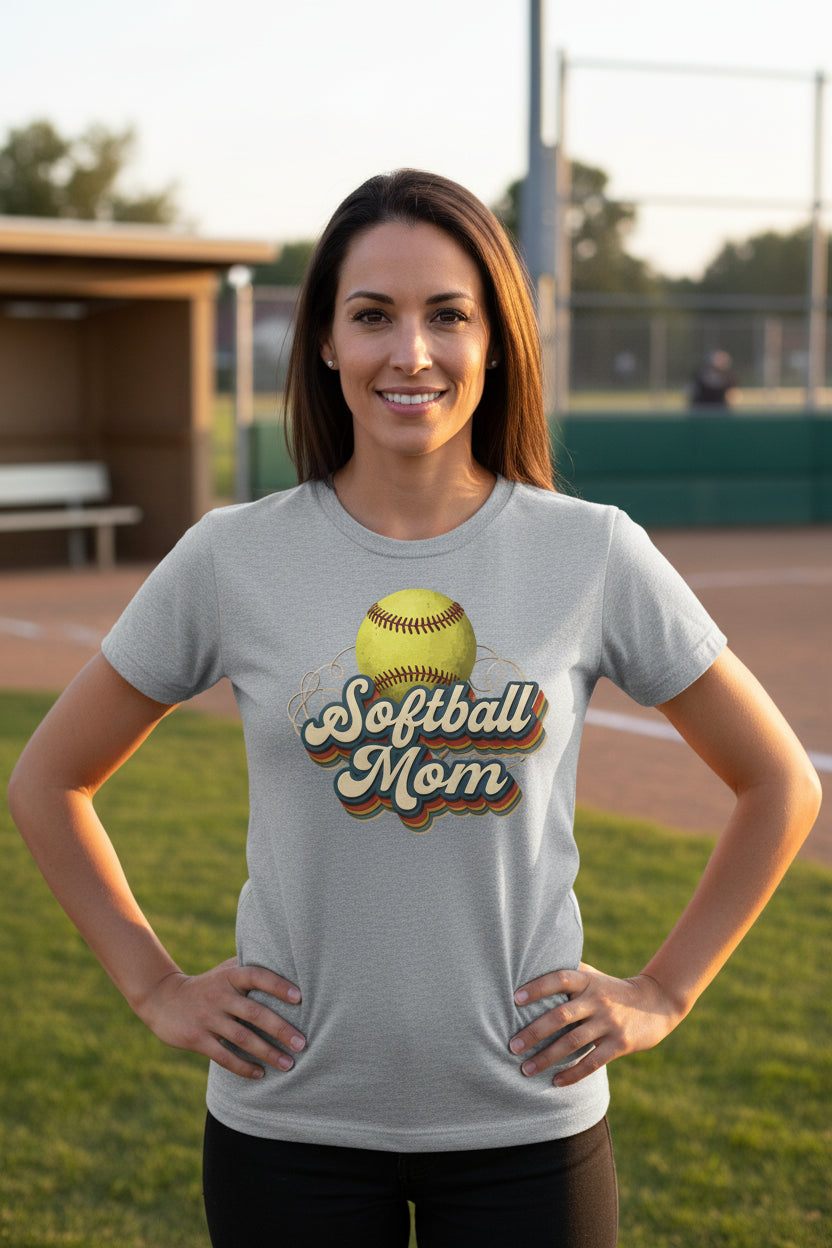 Retro Softball Mom T-Shirt – Vintage Sports Parent Pride ATHLETIC HEATHER - FRONT