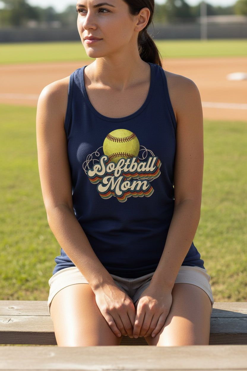 Retro Softball Mom Tank Top – Vintage Sports Parent Pride Midnight Navy - FRONT