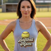 Retro Softball Mom Tank Top – Vintage Sports Parent Pride Heather Gray - FRONT