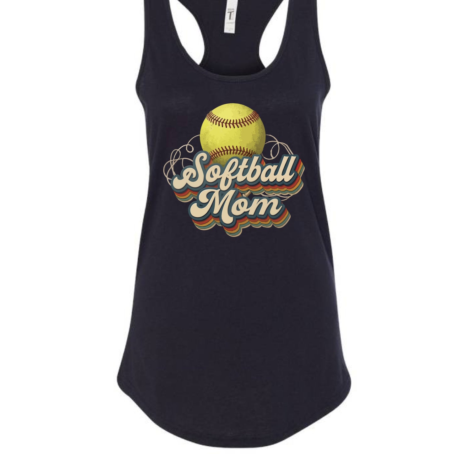 Retro Softball Mom Tank Top – Vintage Sports Parent Pride BLACK- FRONT