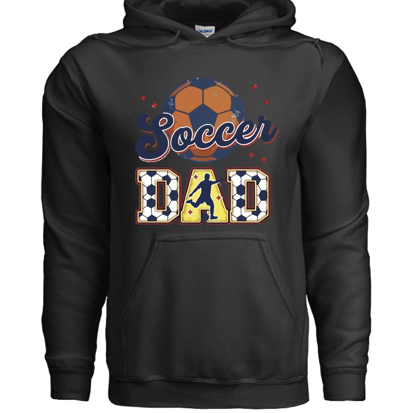Soccer Dad Hoodie with Classic Ball and Player Silhouette Vintage Design BLACK - SF500 - FRONT