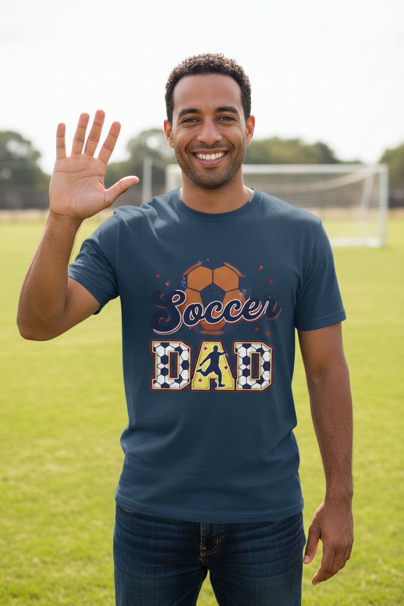 Soccer Dad T-Shirt with Classic Ball and Player Silhouette Vintage Design MIDNIGHT NAVY - 3600 - FRONT