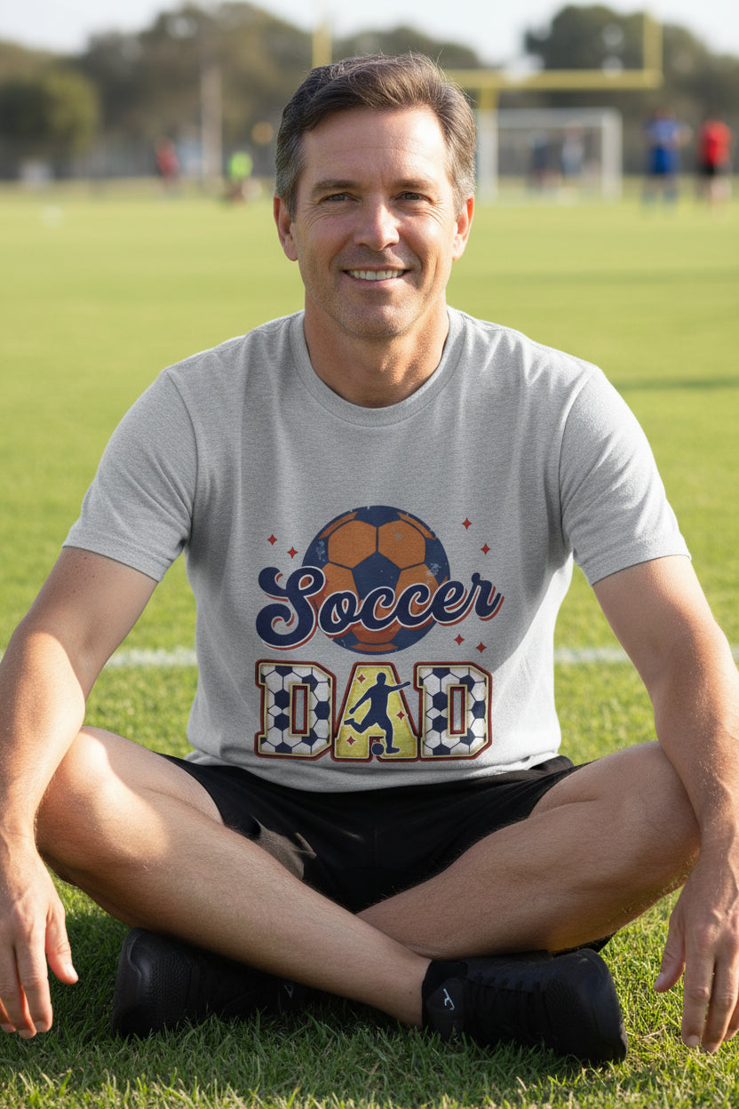 Soccer Dad T-Shirt with Classic Ball and Player Silhouette Vintage Design HEATHER GRAY - 3600 - FRONT