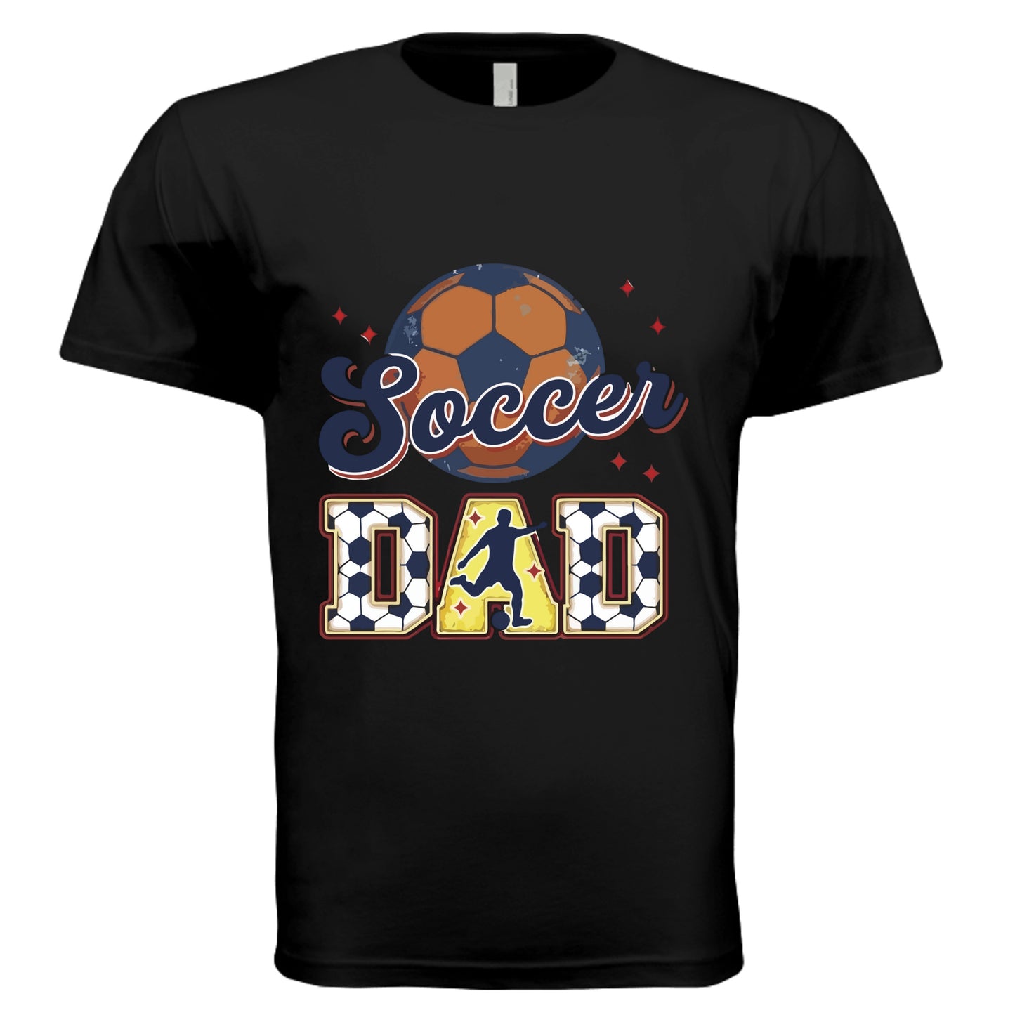 Soccer Dad T-Shirt with Classic Ball and Player Silhouette Vintage Design BLACK- 3600 - FRONT